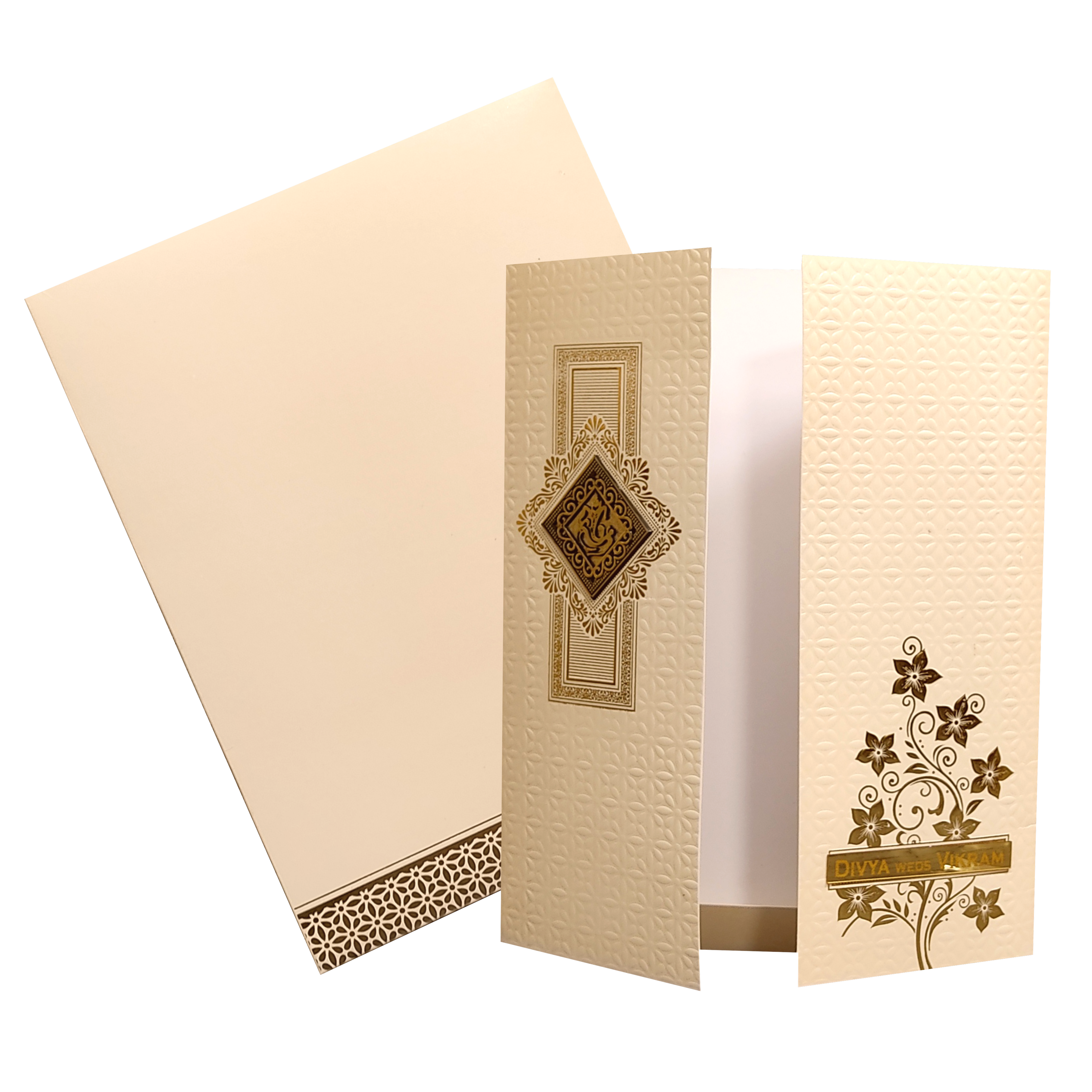 Cream Embossed Nameplate Marriage Card-KNK4205C