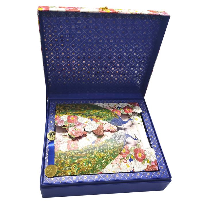 Blue Ultra Premium Floral Peacock Design With Sweet Bowls-KNKUP041-King of Cards
