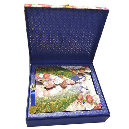 Blue Ultra Premium Floral Peacock Design With Sweet Bowls-KNKUP041-King of Cards