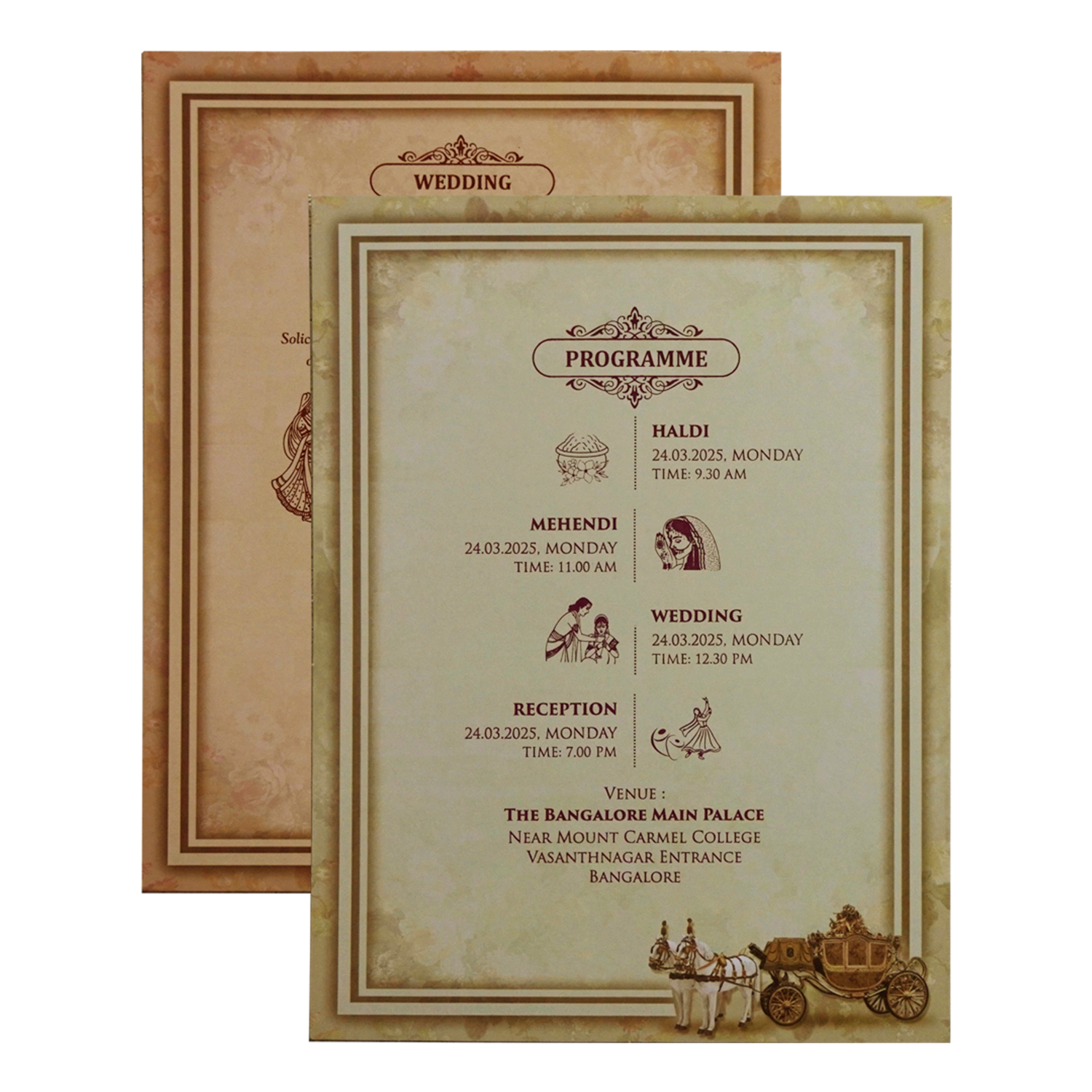 Cream Horse Chariot Padded Wedding Card-KNMO9301