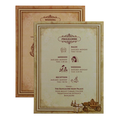 Cream Horse Chariot Padded Wedding Card-KNMO9301