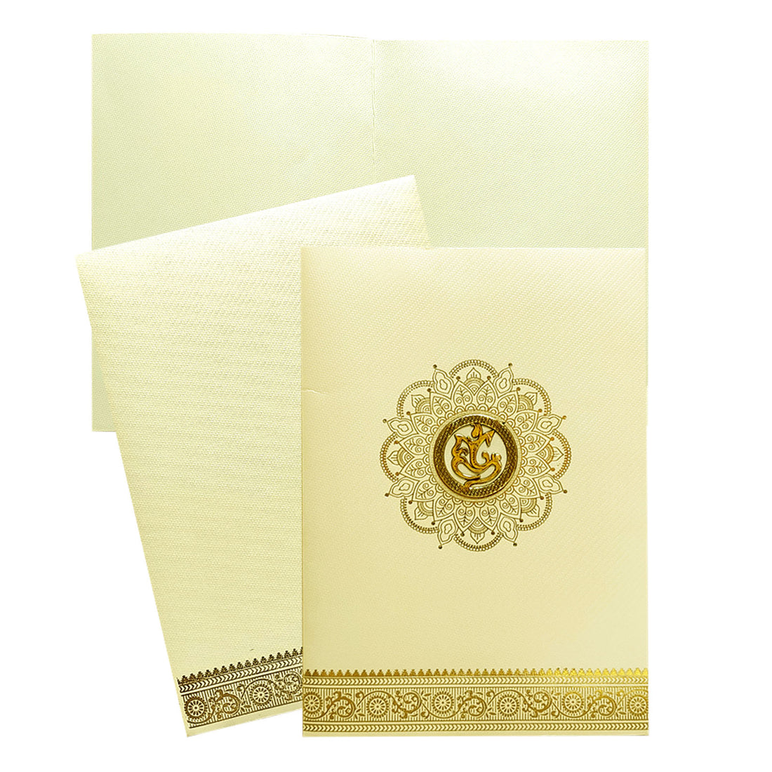 White Ganesha Foil Invitation Card-KNKTW026