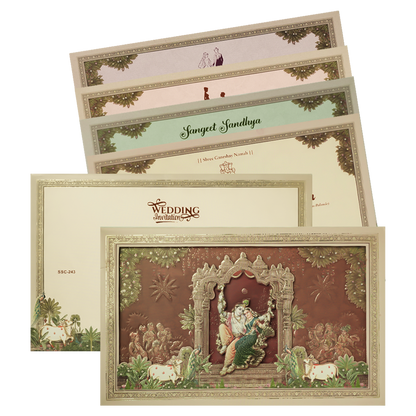 Check out Brown Krishna Radha Padded Wedding Card at best price. ✅WhatsApp Support ✅Express Delivery.|King of cards.