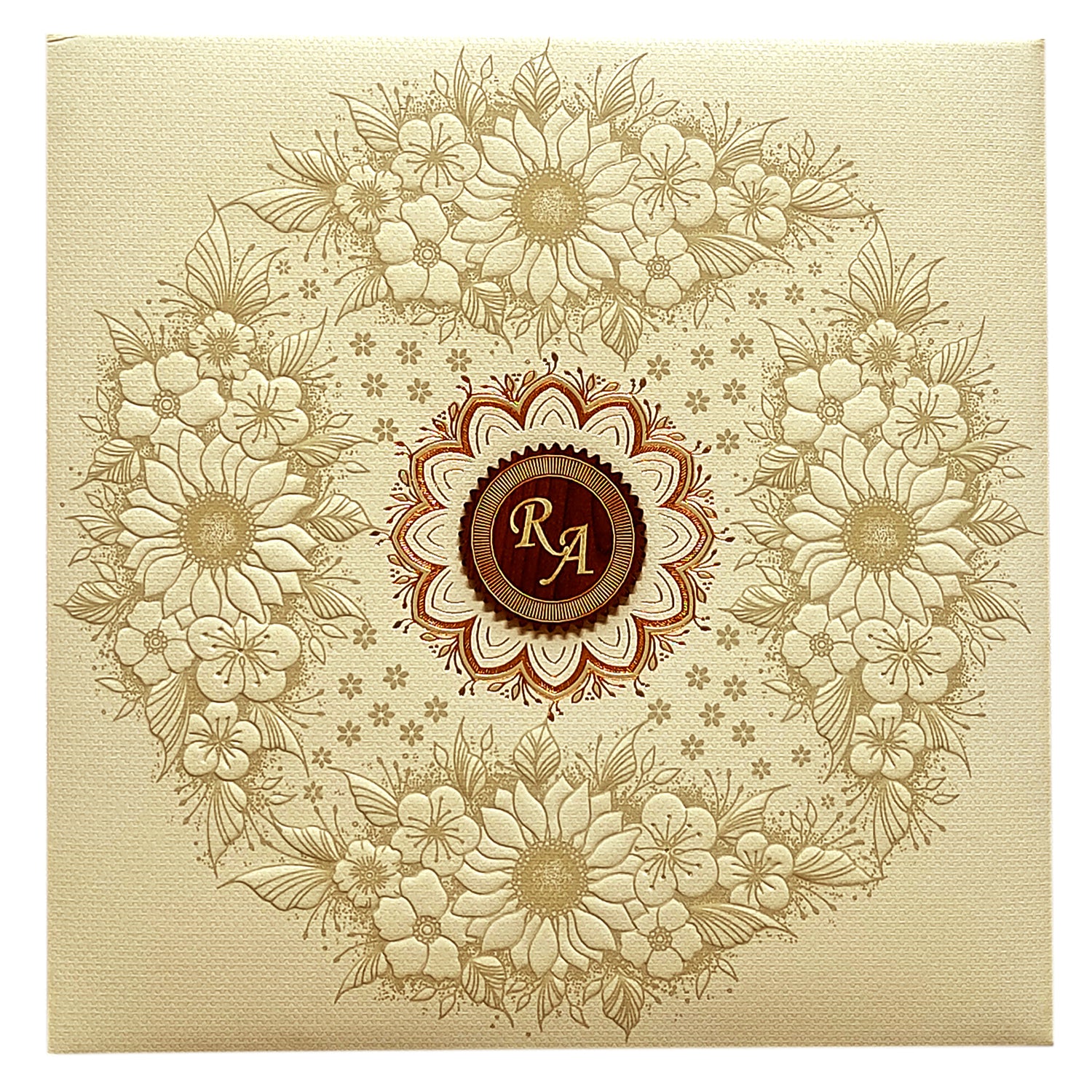 Light Grey Embossed Floral Padded Invitation-KRC29700