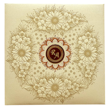 Light Grey Embossed Floral Padded Invitation-KRC29700