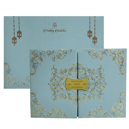 Teal Blue Door Type Wedding Invitation Card-King of Cards