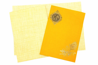 Orange Classic Paper Print Peacock Feather With Flute Wedding Card-KNCP811O