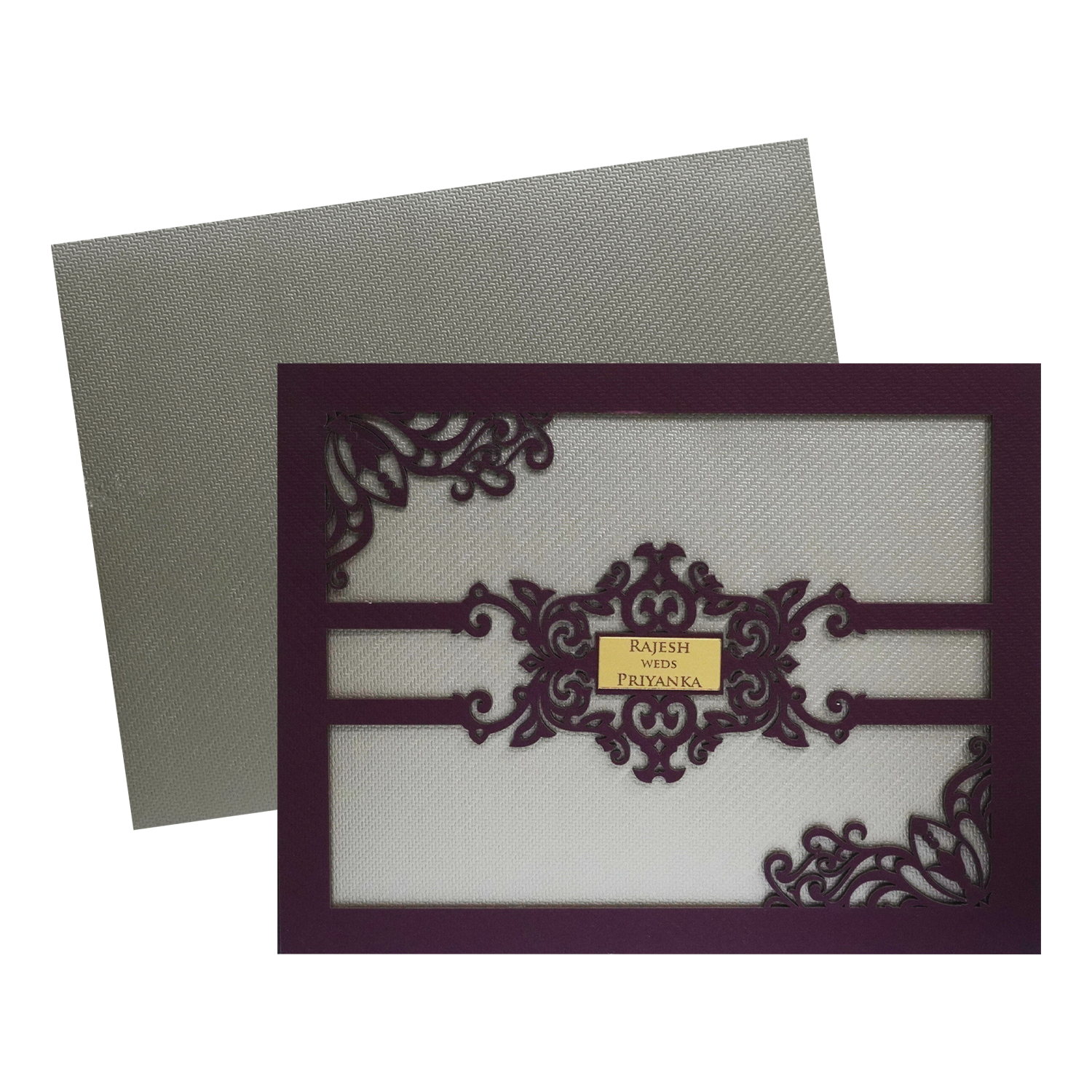 Metallic Pink Floral MDF Invitation Card-KSI11580