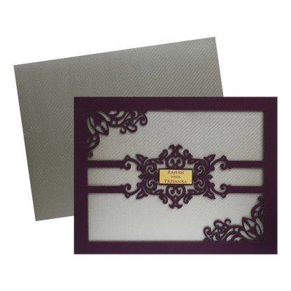 Metallic Pink Floral MDF Invitation Card-KSI11580