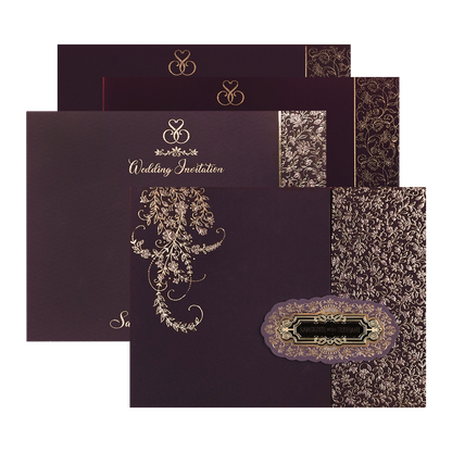 Check out Purple Gold Floral Padded Wedding Card at best price. ✅WhatsApp Support ✅Express Delivery.|King of cards.