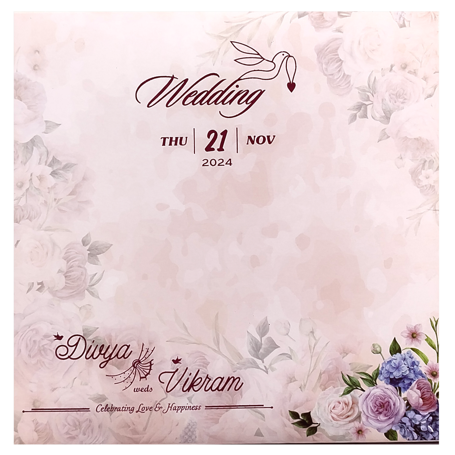 Peach Floral MDF Laser Cut Wedding Card-KNPL5804