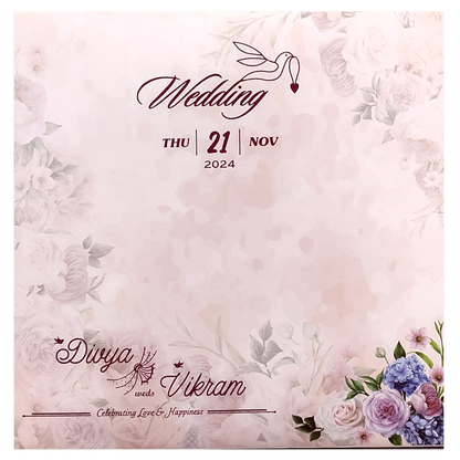 Peach Floral MDF Laser Cut Wedding Card-KNPL5804