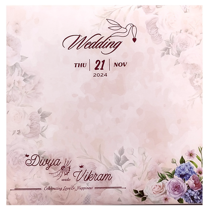 Peach Floral MDF Laser Cut Wedding Card-King of Cards