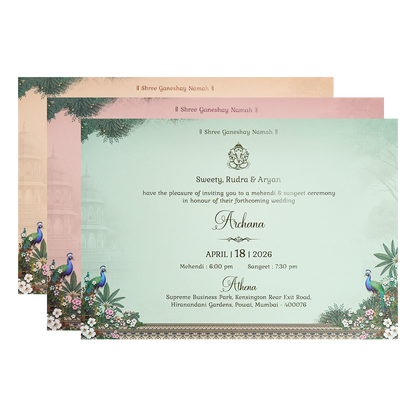 Cream Peacock Padded Wedding Card-KSI64180