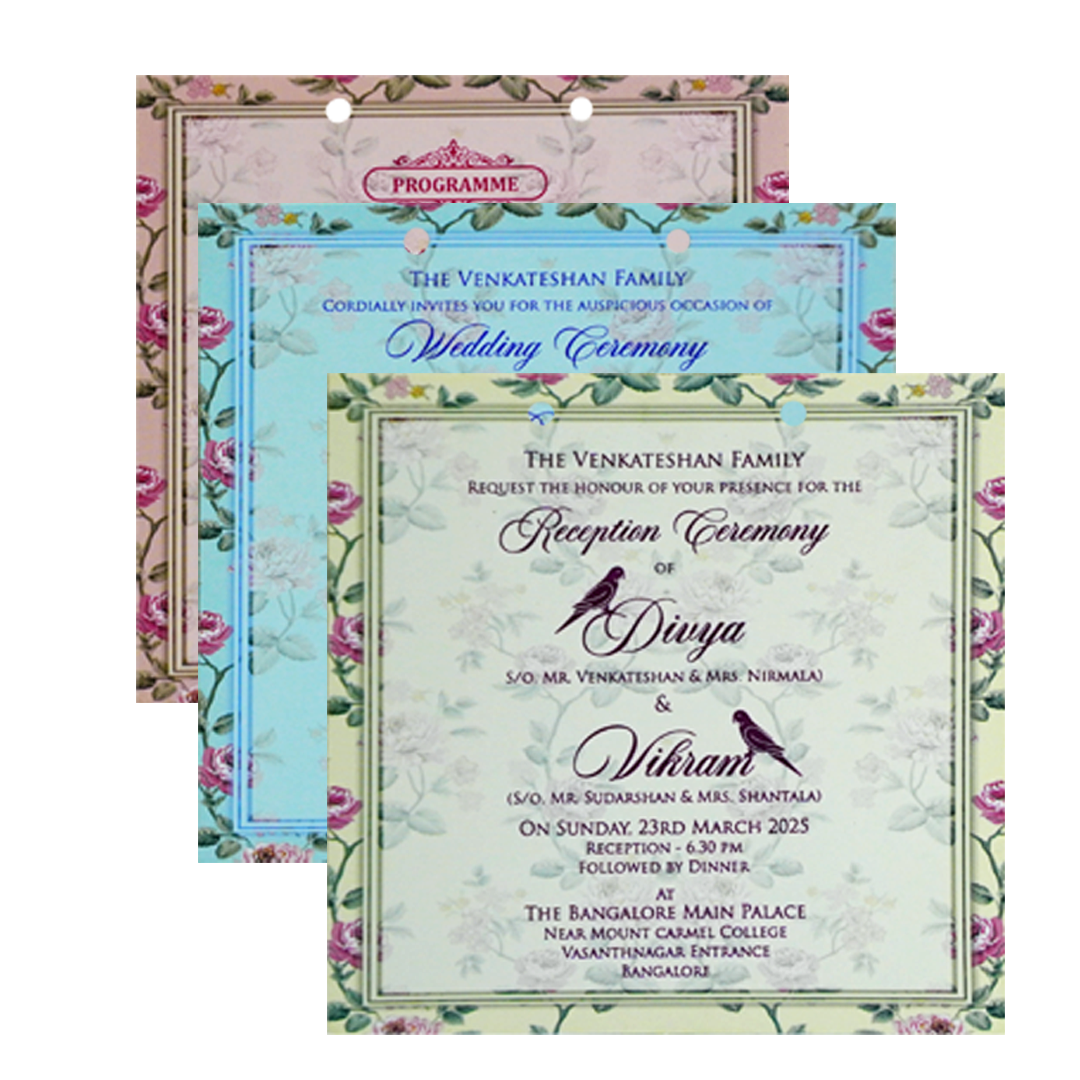 Blue Floral MDF Wedding Card Design-KNKO7602