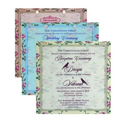 Blue Floral MDF Wedding Card Design-KNKO7602
