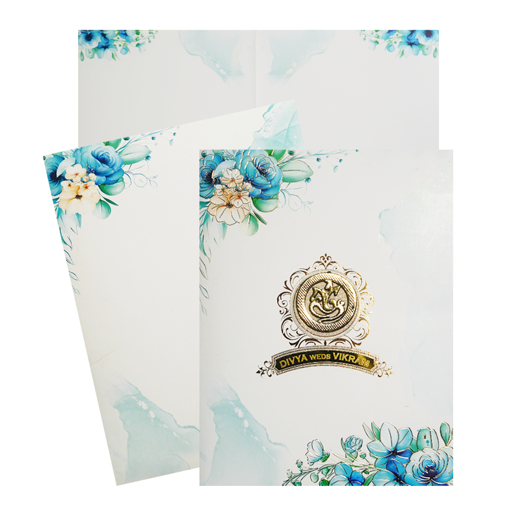 White Floral Ganesha Wedding Card-knkc4083