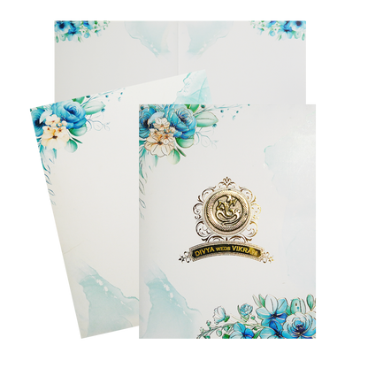 White Floral Ganesha Wedding Card-knkc4083