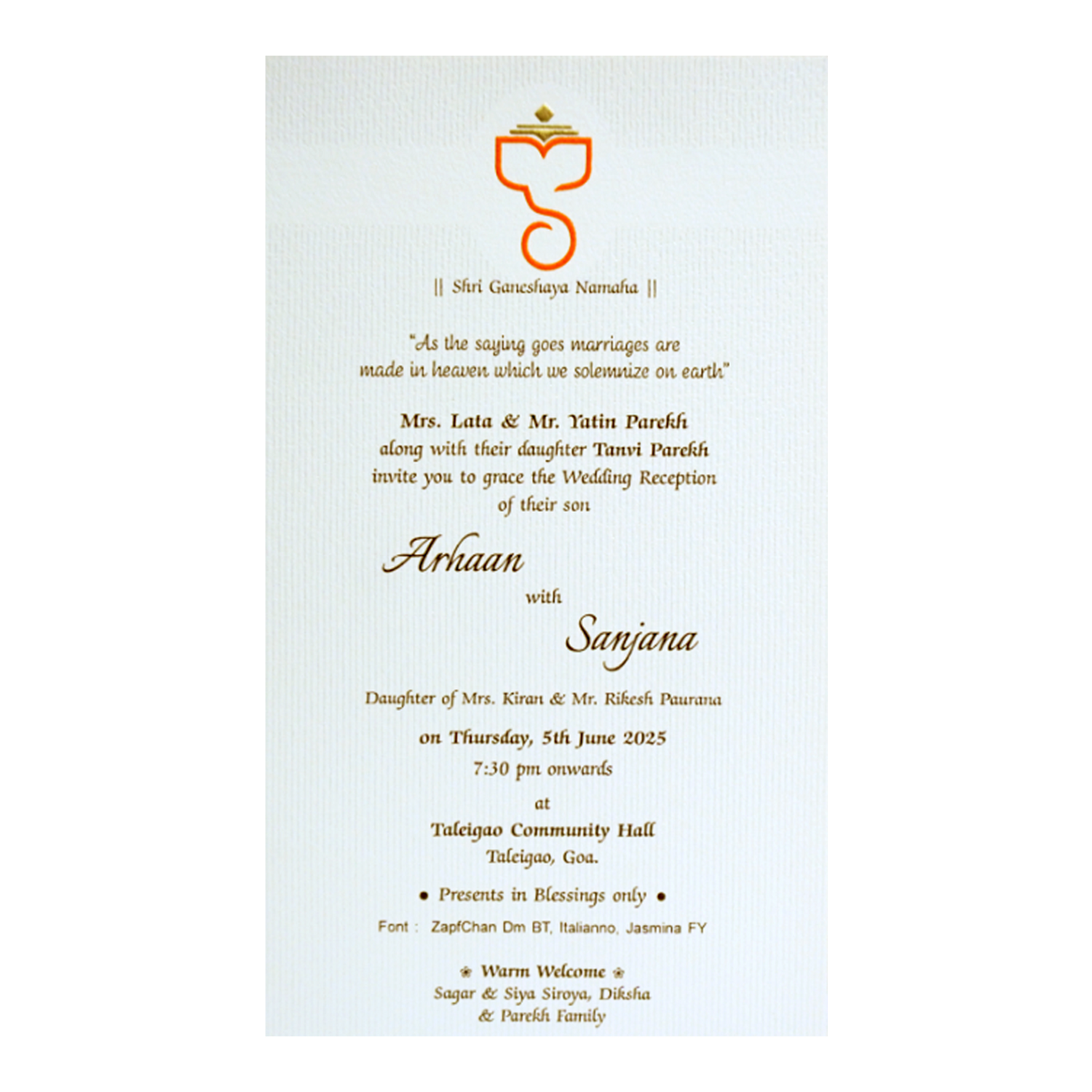 White Textured Ganesha Single Card-KRCS7092