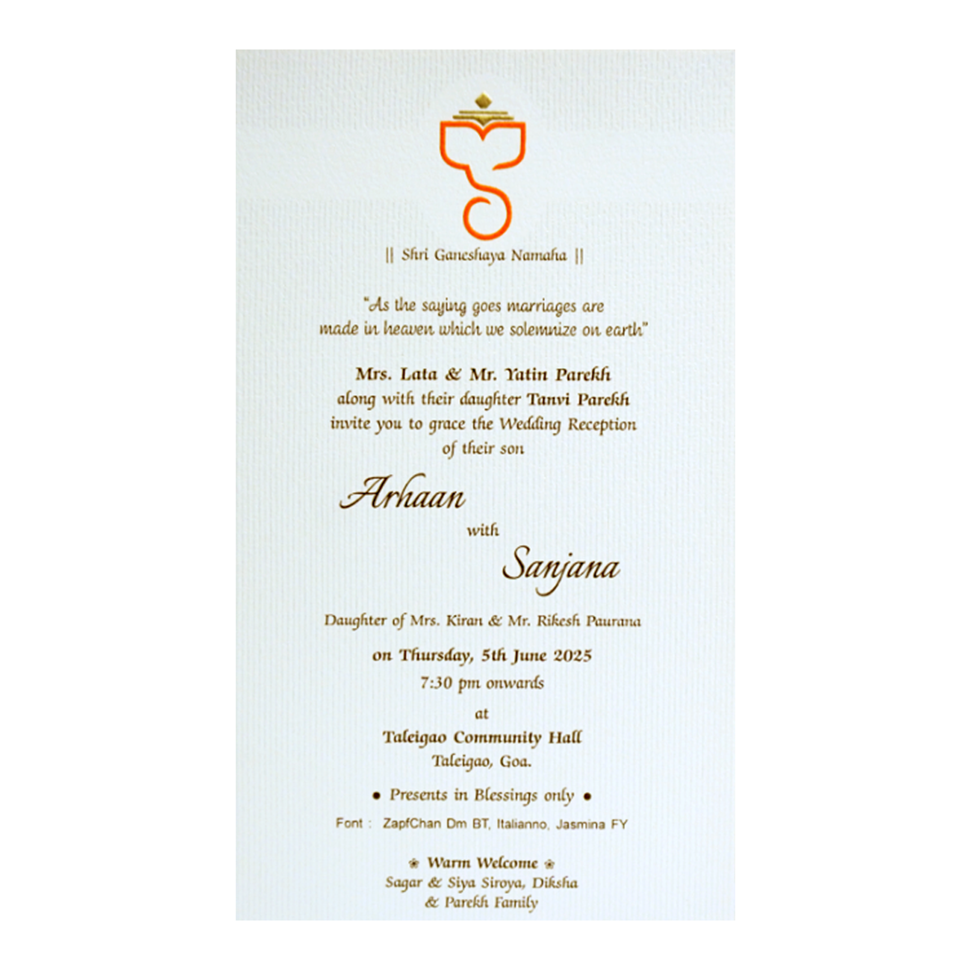 White Textured Ganesha Single Card-KRCS7092