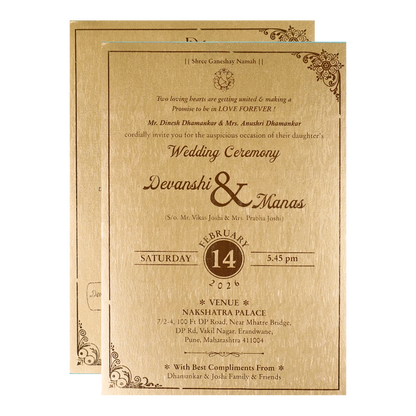 Gold Floral Padded Wedding Card-KSSC2062