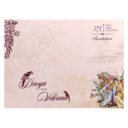 Orange Cream and Pink Flowers Bride and Groom MDF Card-KNKO7601