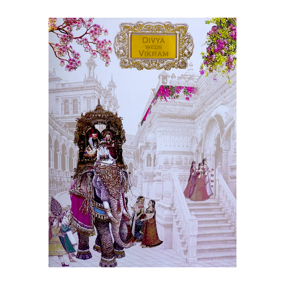 Lavender Elephant Dholi Invitation Card-KNKC4066