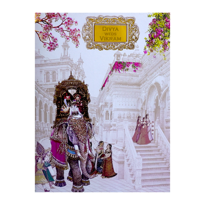 Lavender Elephant Dholi Invitation Card-KNKC4066