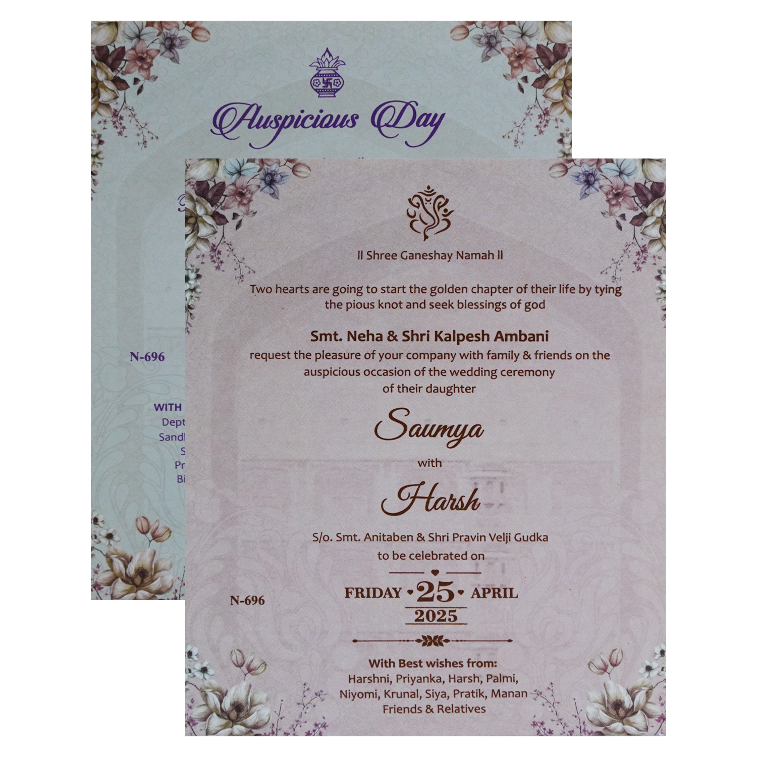 Light Peach Floral Design Invitation-KVN06960