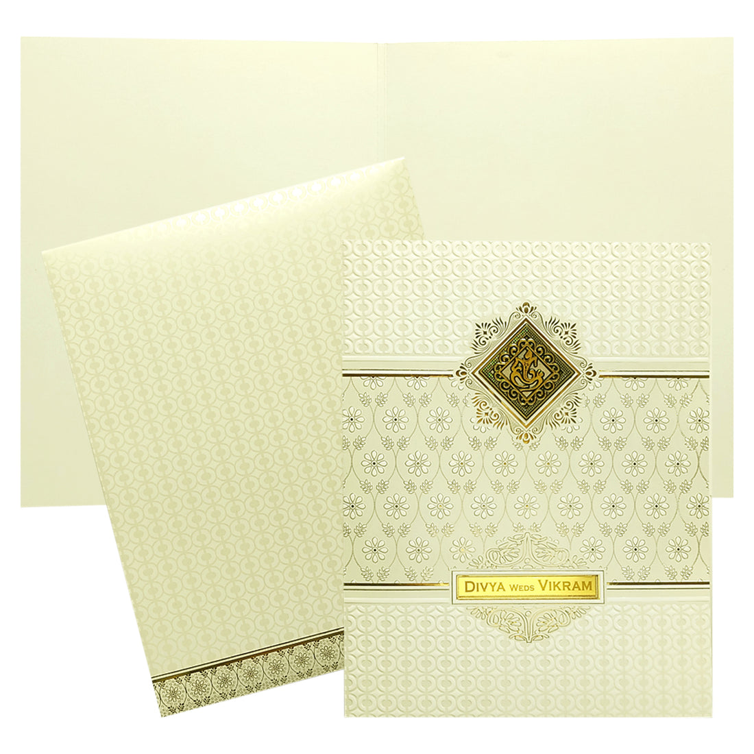 White Embossed Floral Invitation Card-KNK4106W