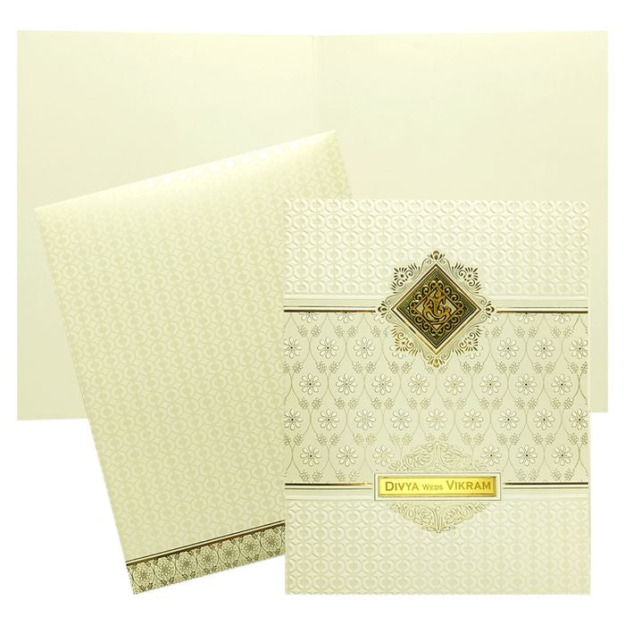 White Embossed Floral Invitation Card-King of Cards