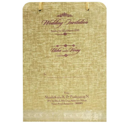 Brown Gold Premium Padded Stiff Board Invitation Card With Ganesha-KNPS9512N-King of Cards