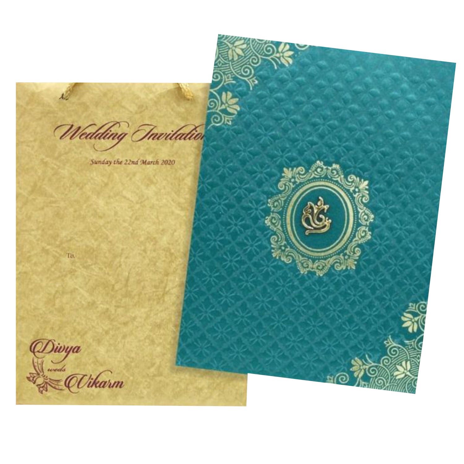 Gracious Gold And Blue Shading With Ganesha Theme Padded Wedding Card-KCCT20GP