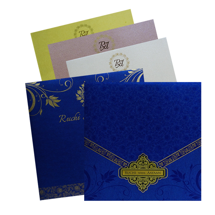 Blue Floral Nameplate Wedding Card-King of Cards