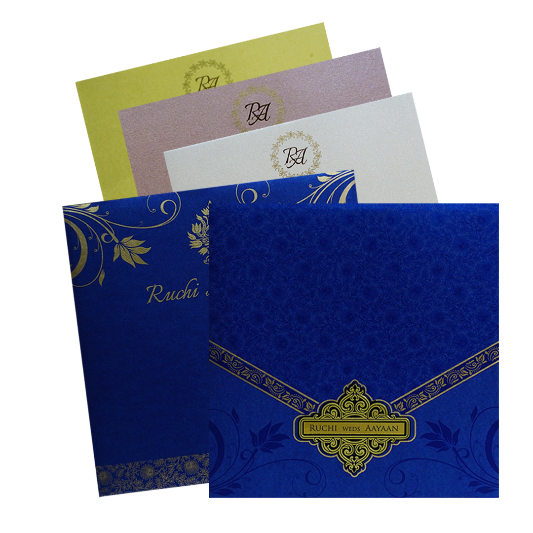 Make your event special with our exclusive Blue Floral Nameplate Wedding Card. Shop now! ?WhatsApp Support ?Express Delivery.