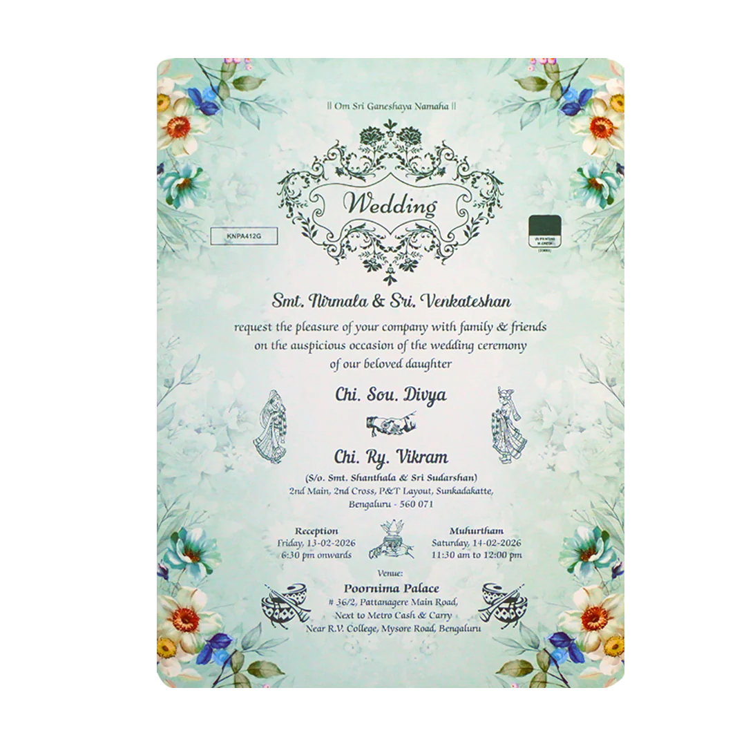 Green Floral Single Sheet Invitation-KNPA412G