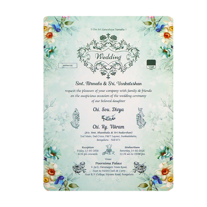 Green Floral Single Sheet Invitation-KNPA412G