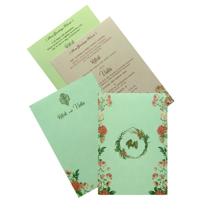 Soft Green Floral Invitation Card-King of Cards