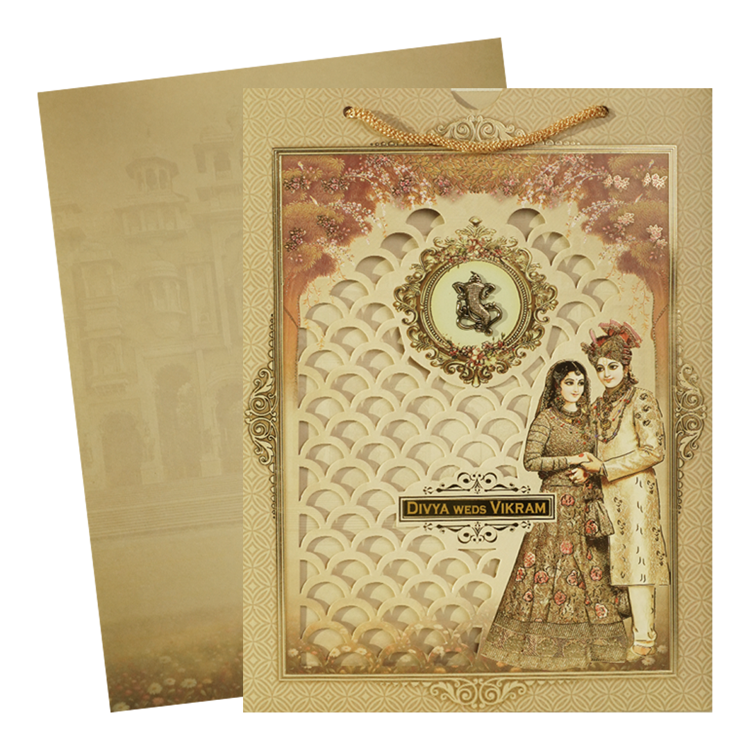 Gold Couple Bag Style Wedding Card-KNAS3104