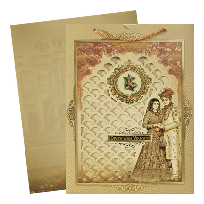 Gold Couple Bag Style Wedding Card-KNAS3104