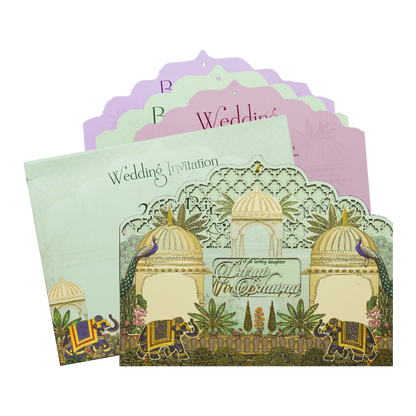 Check out Green Palace Elephant Laser-Cut Wedding Card at best price. ✅WhatsApp Support ✅Express Delivery