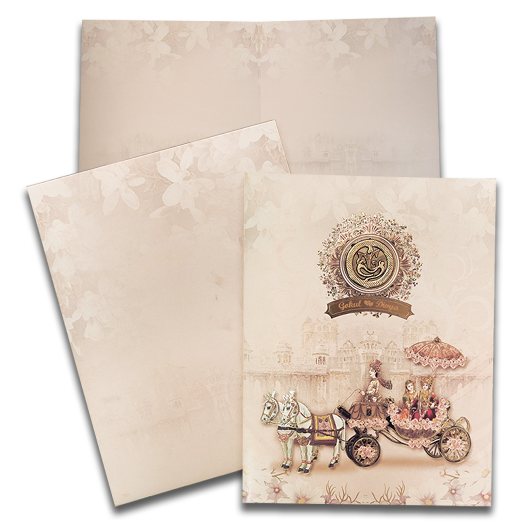 Check Out Pink Royal Horse Carriage Wedding Card at best price. ✅WhatsApp Support ✅Express Delivery. | King of Cards