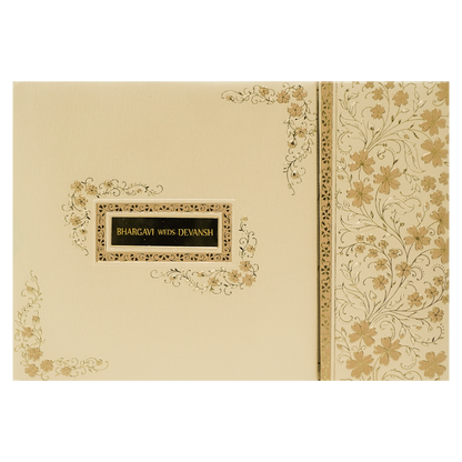 Cream Gold Floral Rectangular Padded Wedding Card-KSSC2390