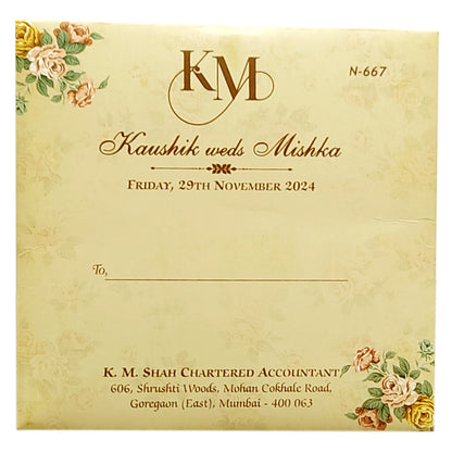 Cream Beige Tracing Sheet Wedding Card-KVN06670