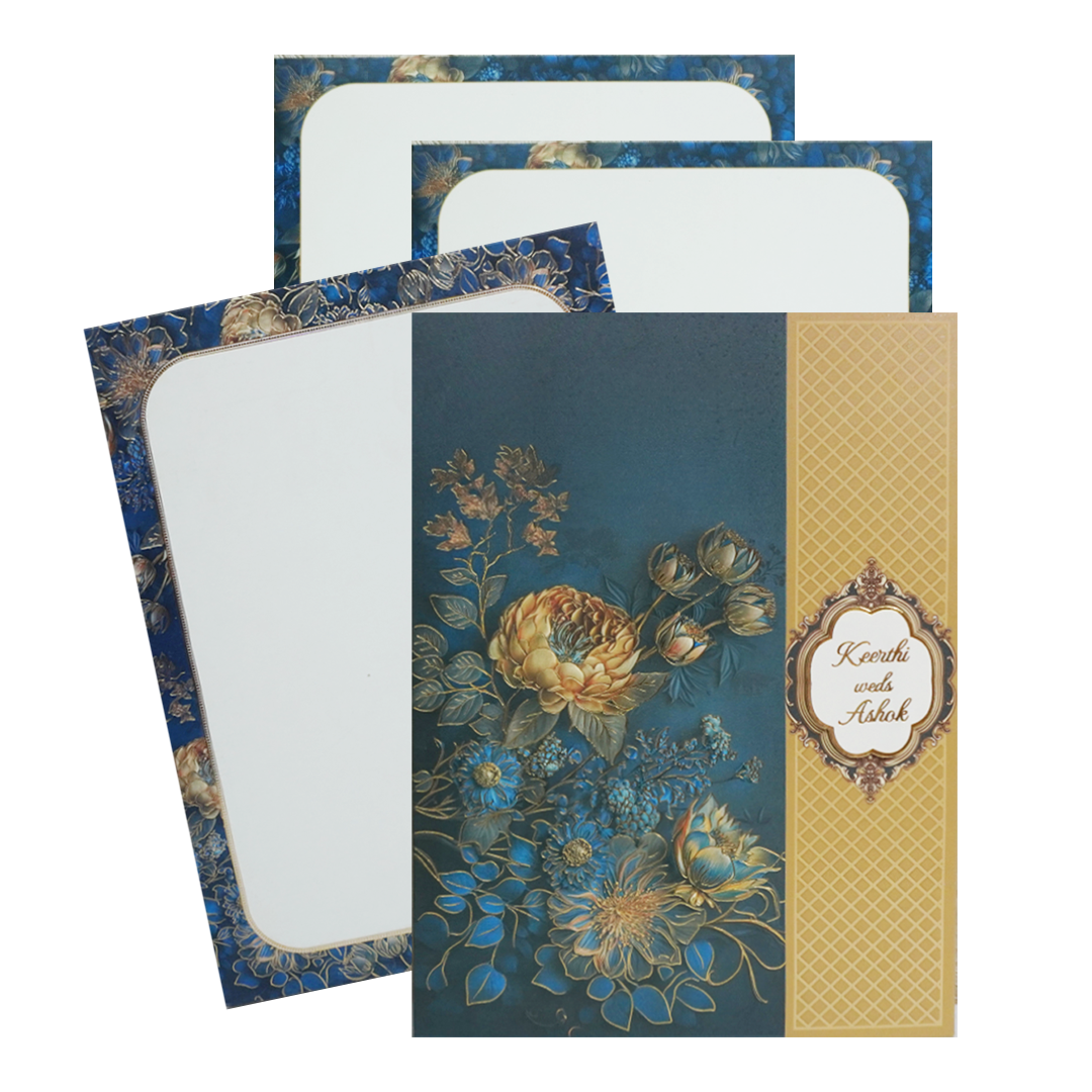 Blue Floral Door Wedding Card Design-KAC05180