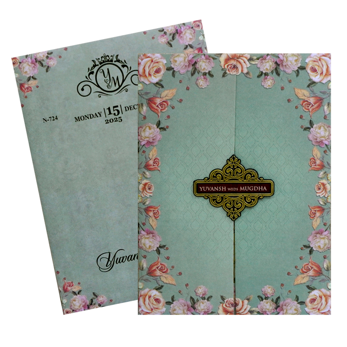 Glacial Green Floral Wedding Card-King of Cards