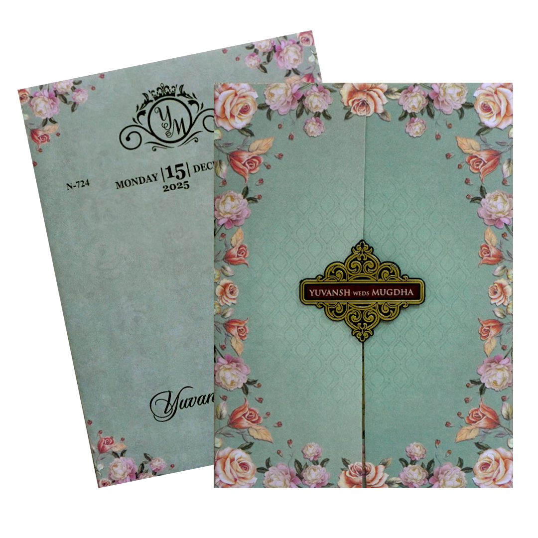 Glacial Green Floral Wedding Card-KVN07240