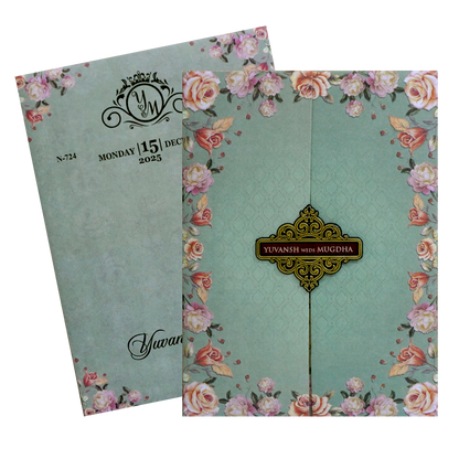 Glacial Green Floral Wedding Card-KVN07240