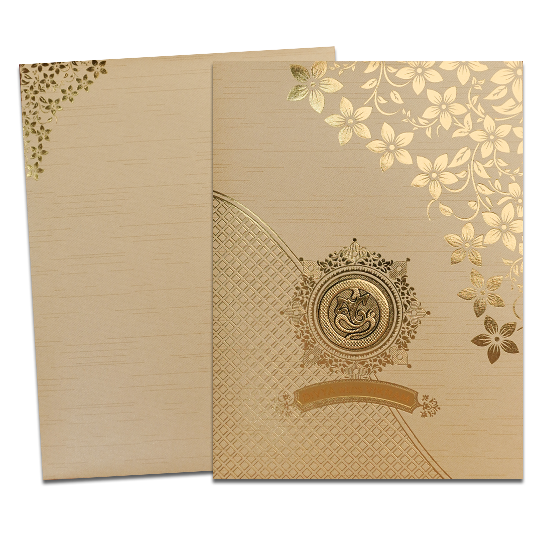 Gold Floral Ganesha Wedding Card-KNRM7082C