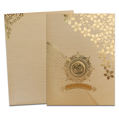 Gold Floral Ganesha Wedding Card-KNRM7082C